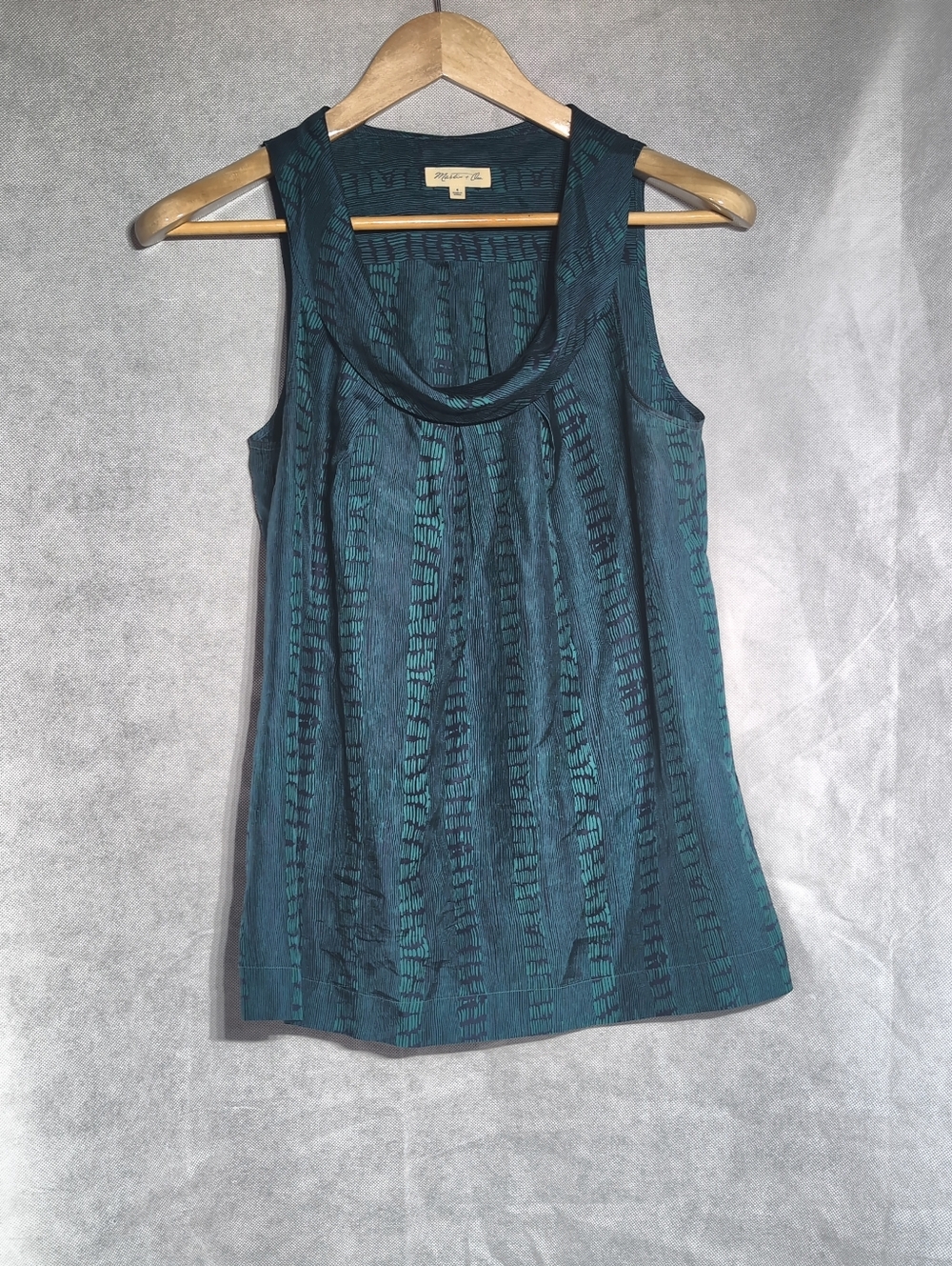 Martin+ Osa Sz 4 Silk Sleeveless Teal Patterned Tank Top
